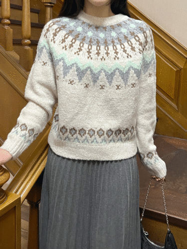 요요 노르딕 패턴 라운드넥 여성 니트 (2color)